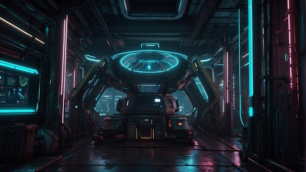 Default_create_a_big_industrial_beaming_machine_with_dark_opti_2